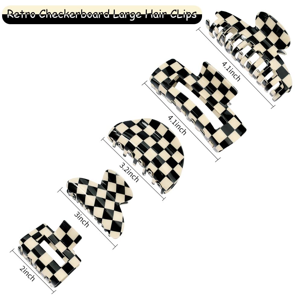 Ahoney 5 Pack Checkered Hair Clip Hair Barrettes for Women Cute Big Claw Clips Y2k Accessories Aesthetics Banana Clip 80s 90s Hair Accessories Heart Hair Clip Christmas Gift