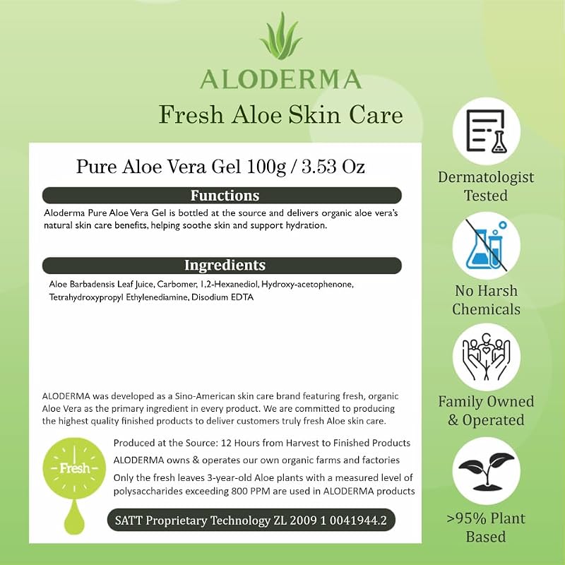 Aloderma Aloe Vera Gel Travel Size | Pure Organic Sunburn Relief