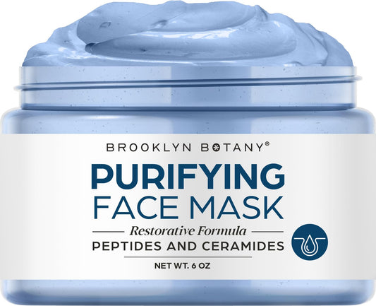 Brooklyn Botany Purifying Facial Mask 6 oz – Deep Pore Cleanser Clay Mask with Bentonite and Kaolin Clay – Purifying and Hydrating Facial Cleanser and Acne Face Mask – For Normal and Oily Skin