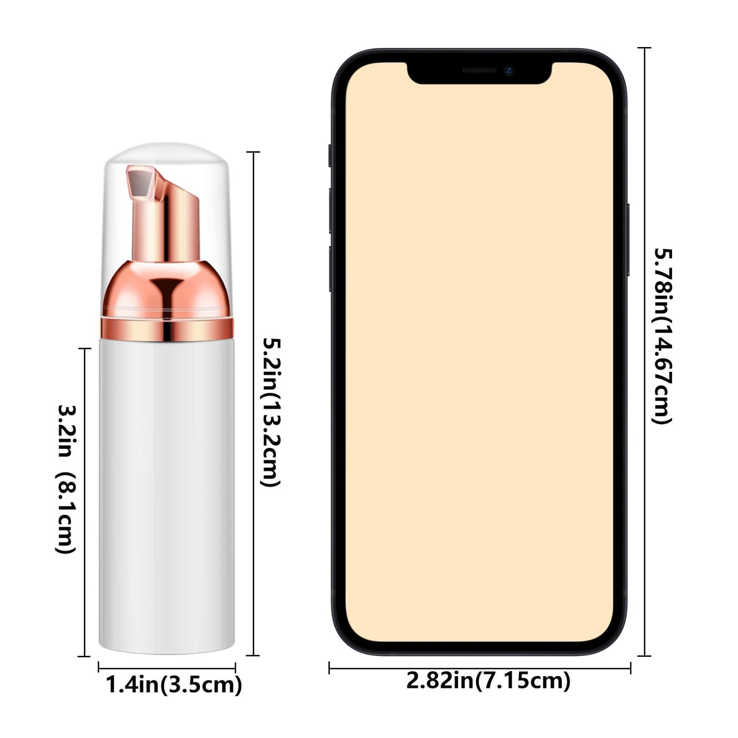 Lil Ray 2 Oz Empty White Foam Pump Bottle, Foamer Soap Dispenser for Lash Shampoo, Hand Soap, Foaming Cleaner(Rose Gold Pump, 6 PCS)