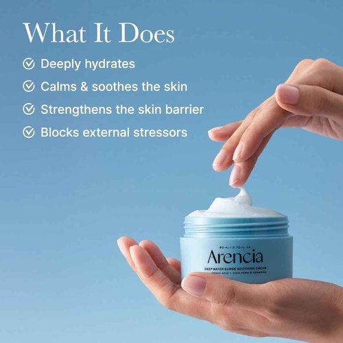 ARENCIA Deep Water Surge Soothing Cream, 2.70 fl oz, with Hyaluronic Acid, Cica PDRN and Ceramide