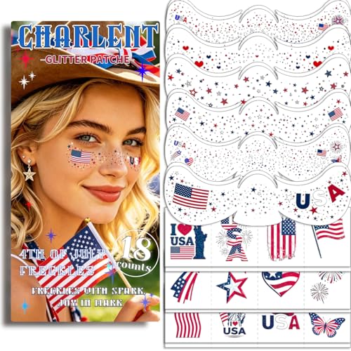 4th of July Glitter Freckles Face Tattoos - 36 Pc Patriotic Set