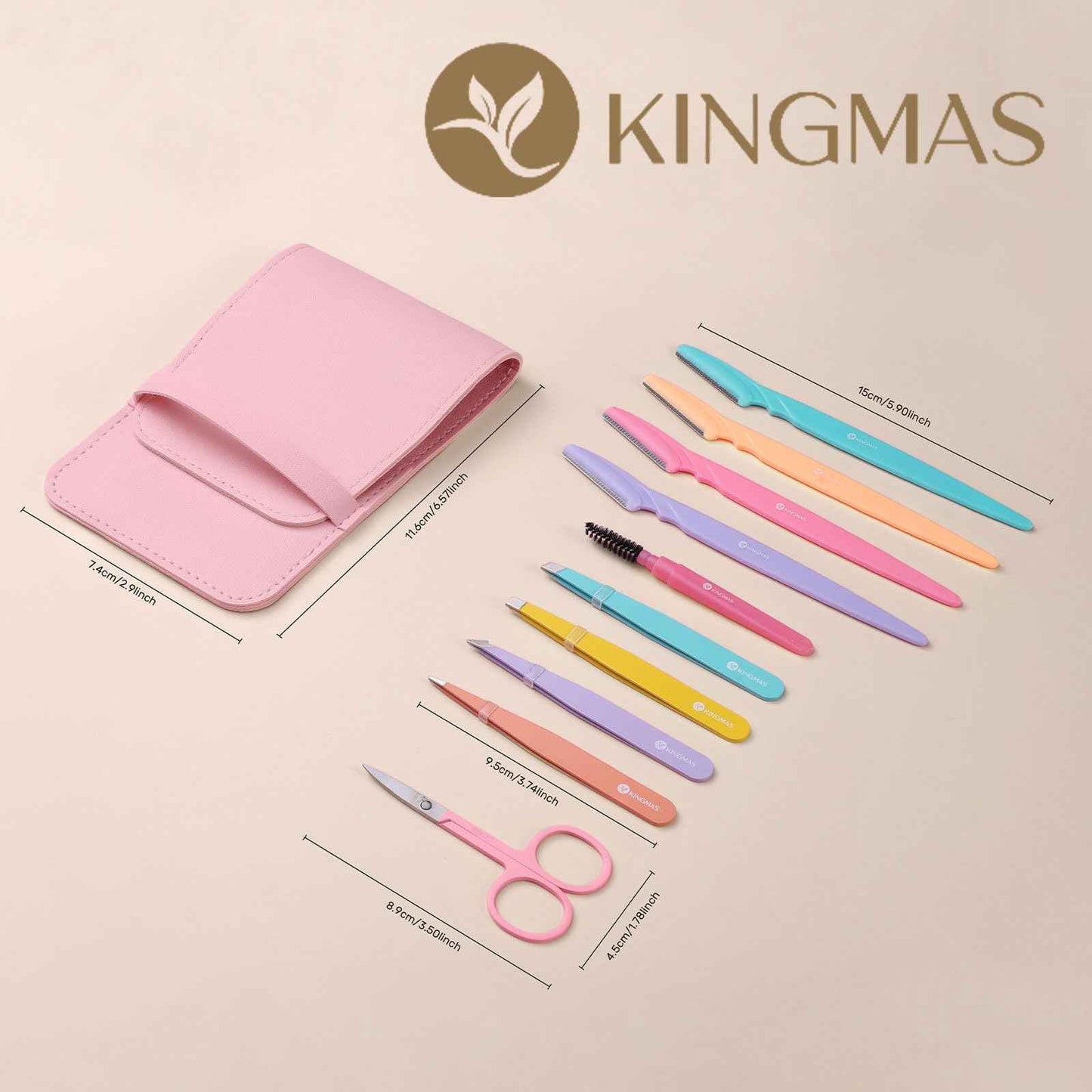 KINGMAS 10Pcs Tweezers Set for Women Facial Hair, Precision Tweezer for Eyebrows with Curved Scissor and Eyebrow Razor for Ingrown Hair with Case