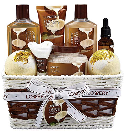 Vanilla Coconut Spa Gift Basket for Women – 9 Piece Set