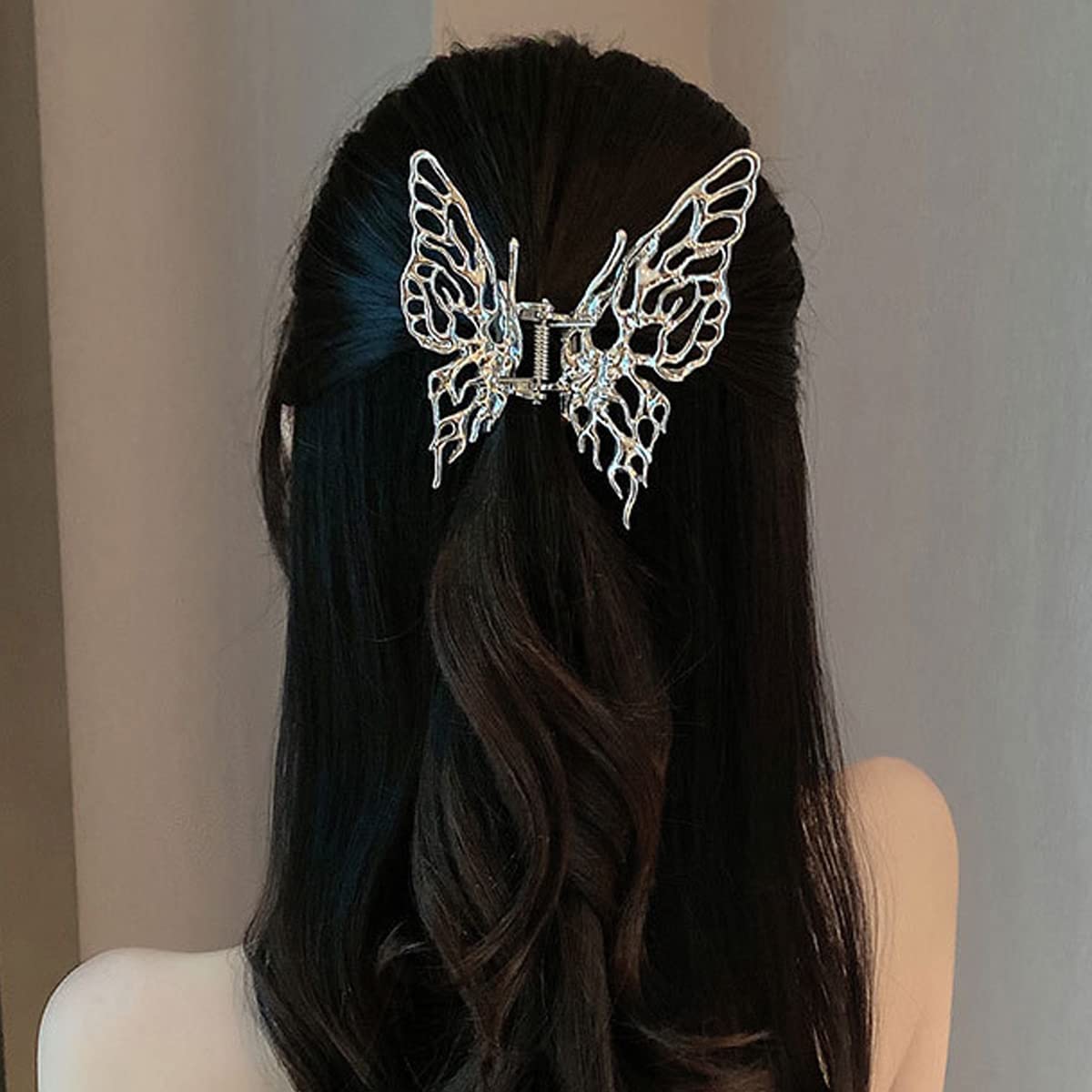 Butterfly Hair Claw Clips Big Hair Clips Silver Metal Hair Pins Jaw Clips Elegant Fairy-like Cute Hair Accessories Hair Barrettes for Women Girls of Thick Thin Hair