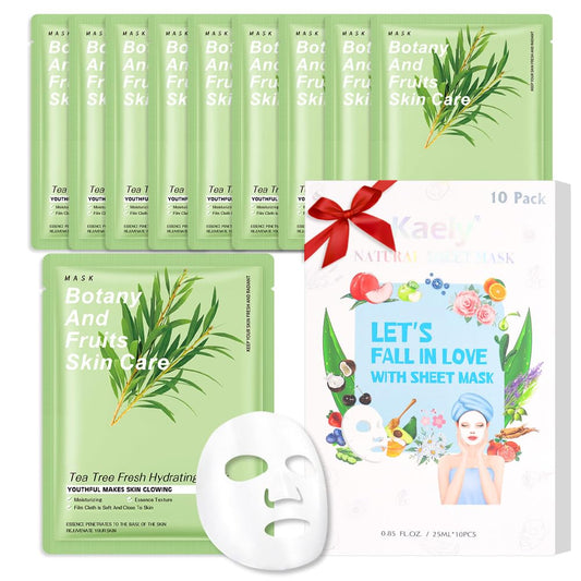 Kaely 10 Pack Tea Tree Sheet Masks,Hydrating Smoothing Face Masks for Women Men,Facial Mask Skin Care Korean,Moisturize,Brighten,Nourish for All Skin Types,Birthday Christmas Gifts,Set05