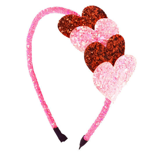 Doneace Valentine's Day Heart Headband Hair Band Glitter Hair Hoop Red and Pink Sequins Hair Accessories Headdress for Women Girls Valentine's Day New Year Wedding Birthday Party Gift