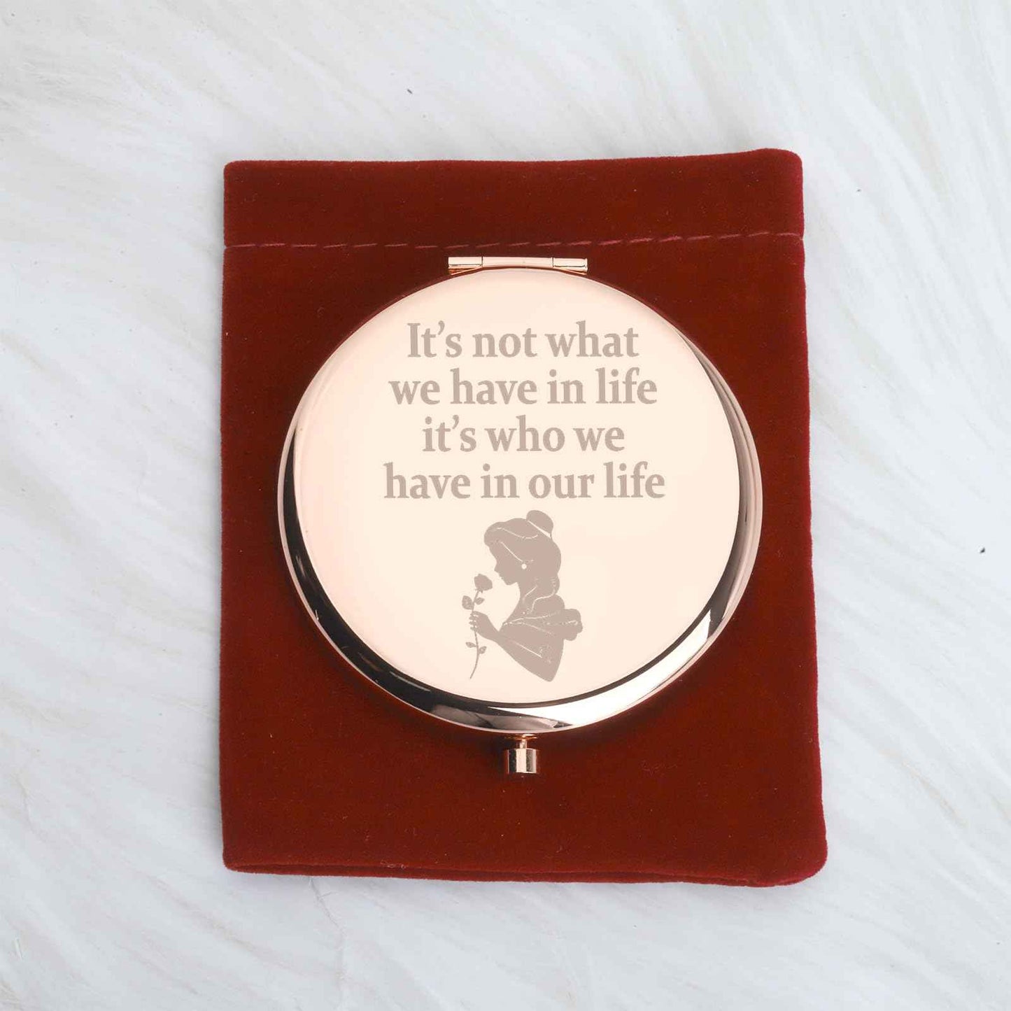 WUSUANED Beauty Fairy Movie Makeup Mirror It’s Not What We Have in Life It’s Who We Have in Our Life Jewelry Beauty Beast Fans Gift Princess Belle Fans Gifts (Belle Princess Mirror)