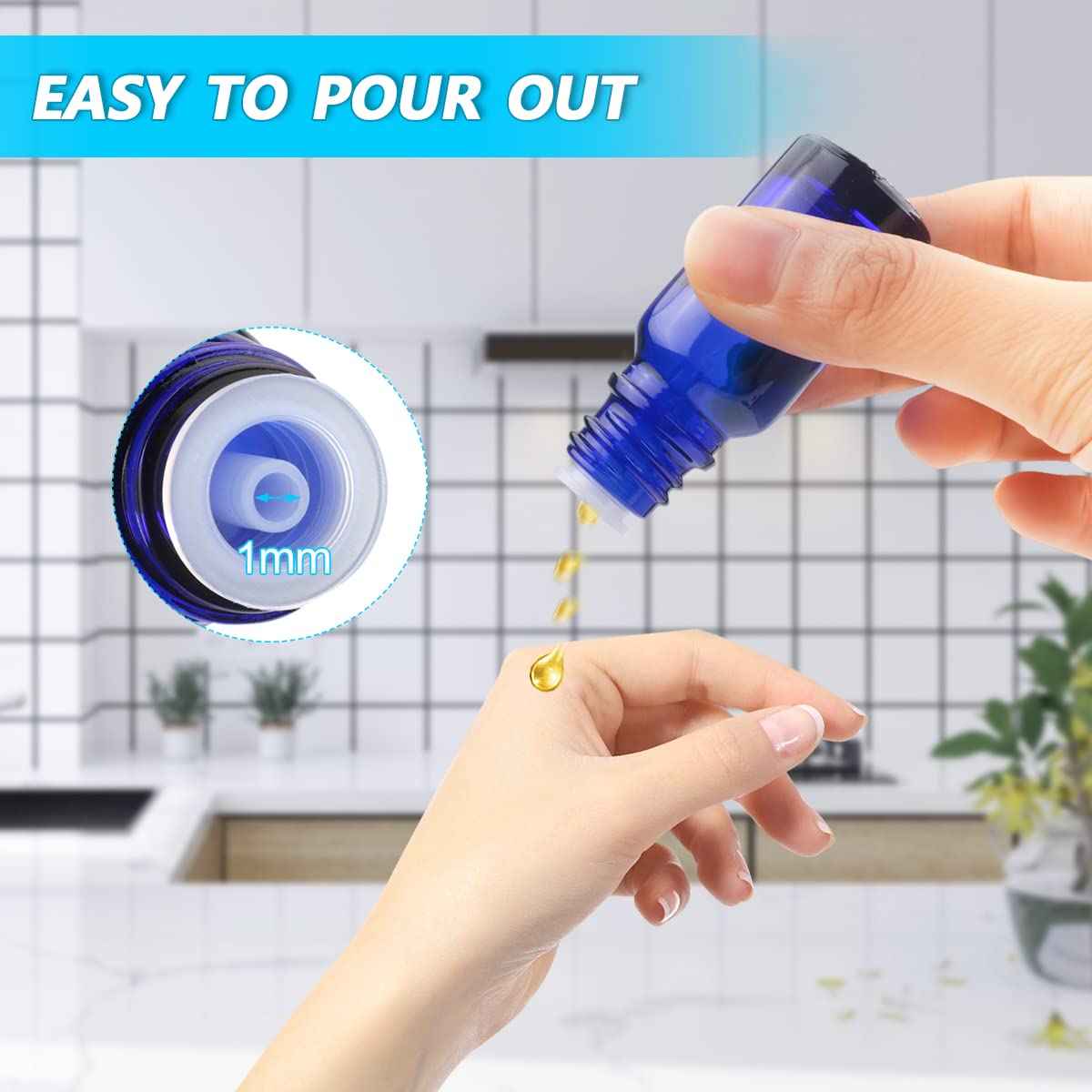 BOSMIOW 10 ml(1/3 oz) Sample Glass Bottles For Essential Oils 20 Pcs Empty Glass Dropper Vials With Orifice Reducers For DIY Perfume Aromatherapy Fragrance Cosmetic Oils (blue)