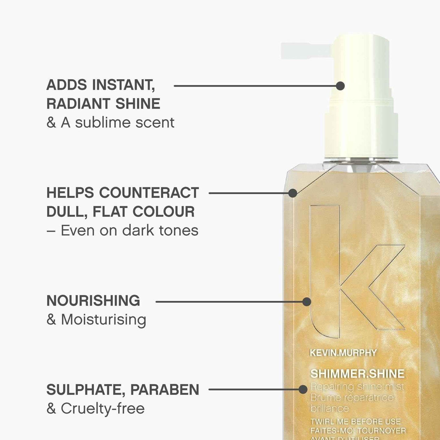 KEVIN.MURPHY SHIMMER.SHINE - Repairing Hair Mist - For All Hair Types - Dry Hair Shimmer Mist - Hair Mist with Vitamins - Sulphate-Free Hair Care - 100 mL / 3.4 fl oz
