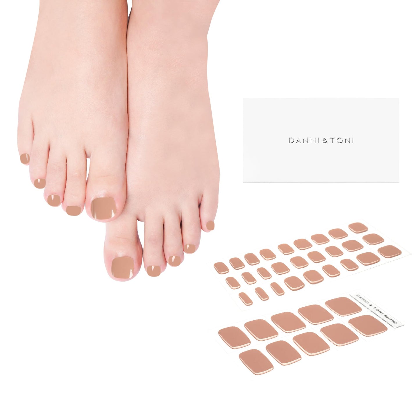 DANNI & TONI Semi Cured Gel Toenail Strips Nude (Cinnamon) Gel Toenail Stickers Pedicure Strips 37 Stickers