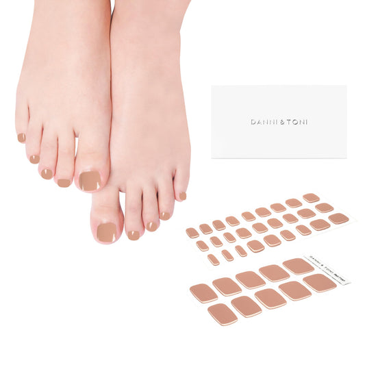 DANNI & TONI Semi Cured Gel Toenail Strips Nude (Cinnamon) Gel Toenail Stickers Pedicure Strips 37 Stickers