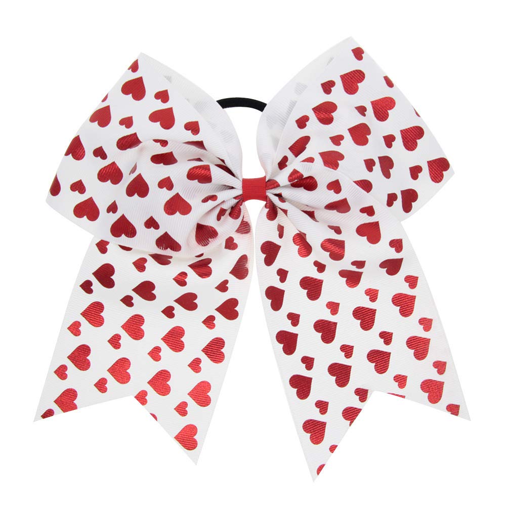 Valentines Bow Ponytail Holder Tie Cheerleader Girls Cheer Hair Bow Tie JHV06 (White-03)