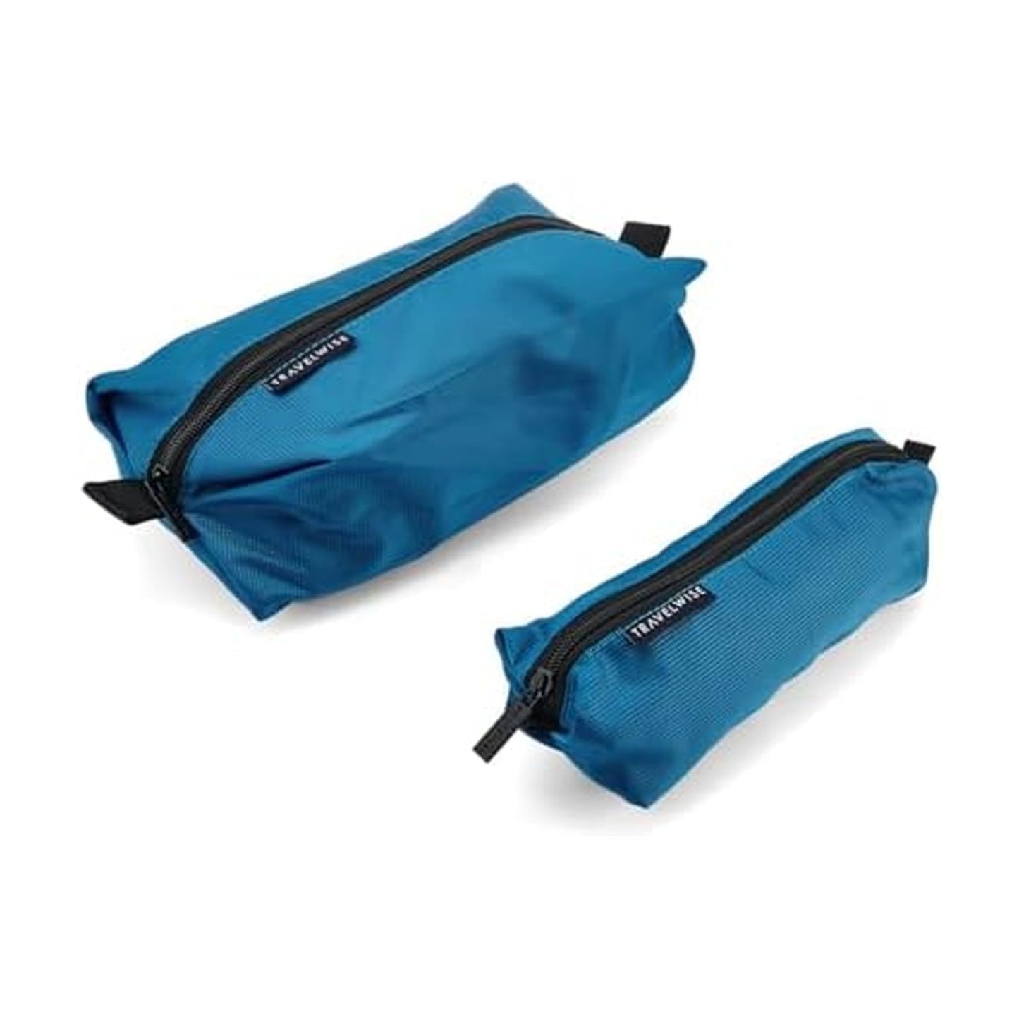 TravelWise 2 Piece Wrap Around Zip Toiletry Bag Set, Large and Small Travel Toiletry Bags, Blue