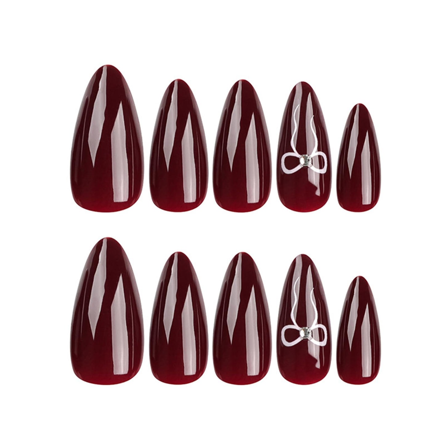 Burgundy Press on Nails Medium Almond - UCCASA Winter Almond Fake Nails Press ons Solid Color with Bow Design Full Cover False Nails Glue on Nails Stick on Nails Artificial Acrylic Nail Art Kit 24 Pcs