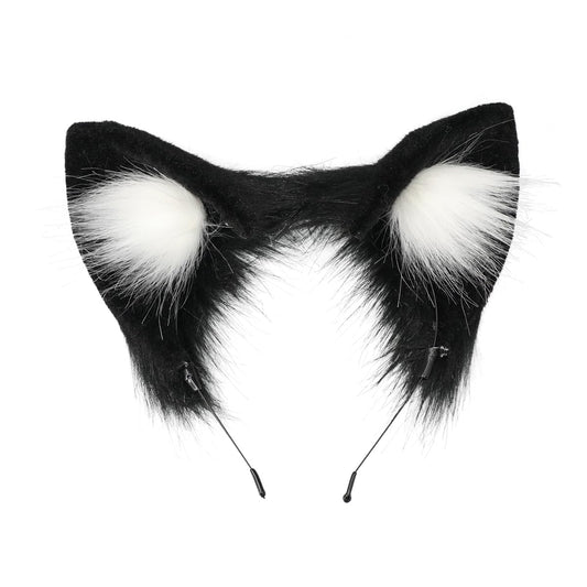 Mxdreoil Animal Ears Headband - Simulation Fox Cosplay Ears (C Black White1)