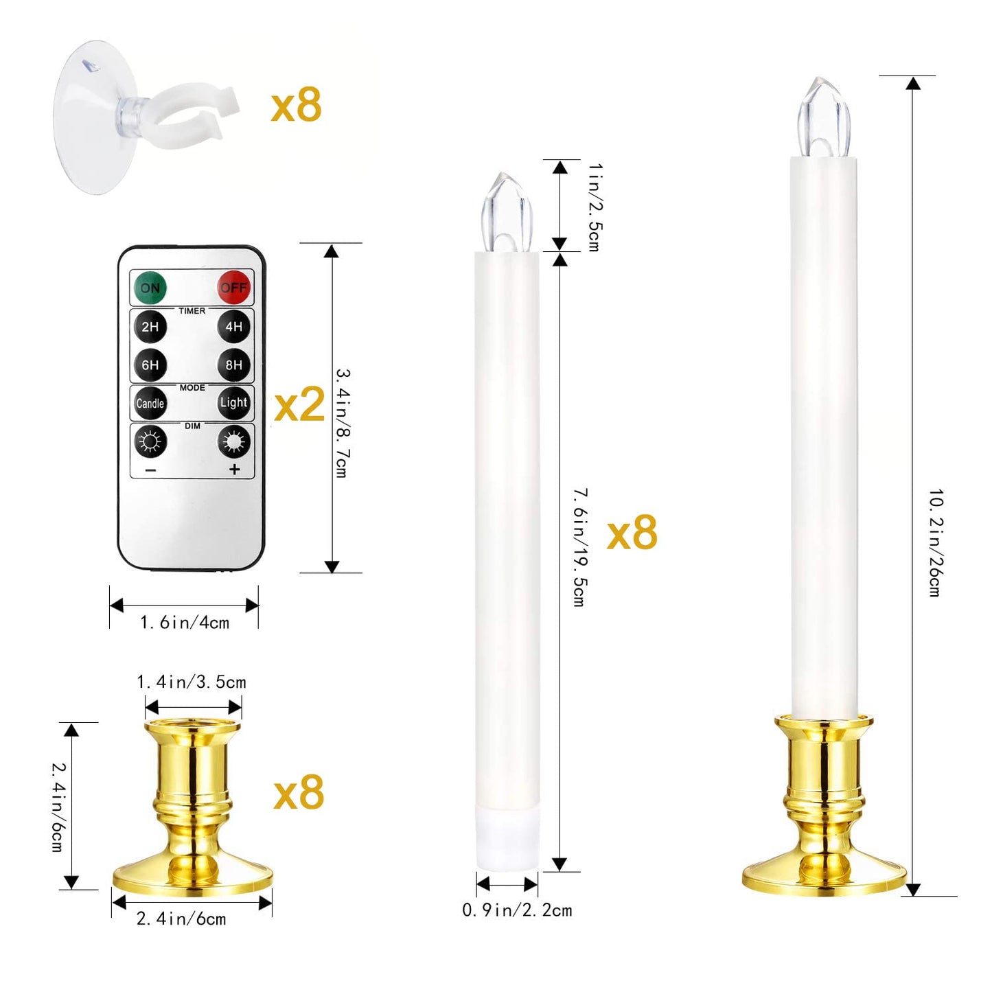 YAUNGEL Window Candles, 8 Pack LED Battery Operated Christmas Candles for Windows with Remote Timer Electric Candle Lights with Removable Candle Holders Suction Cups for Christmas Decorations