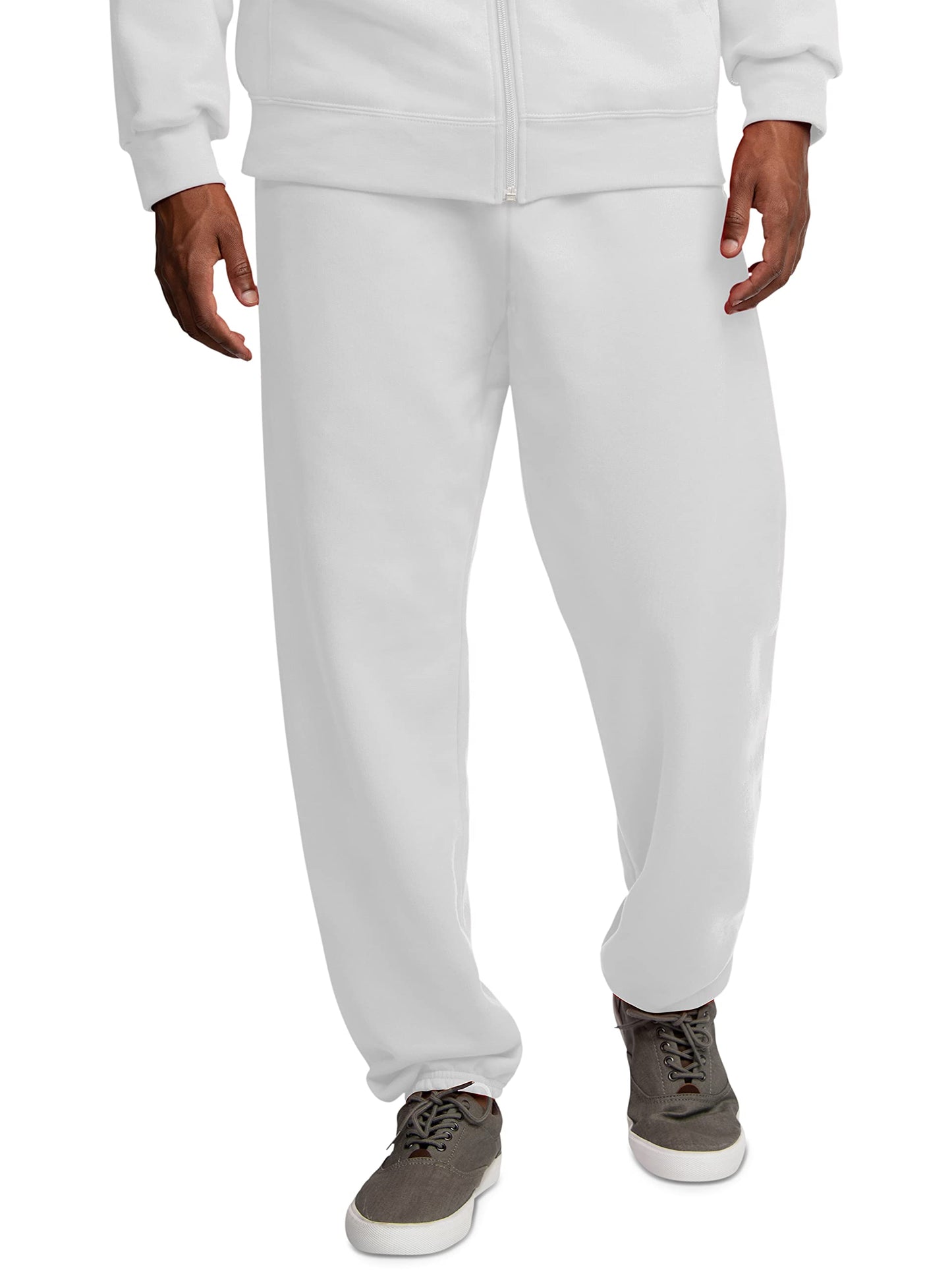 Fruit of the Loom mens Eversoft Fleece & Joggers (Regular Big Man) Sweatpants, Elastic Bottom - White, Small US