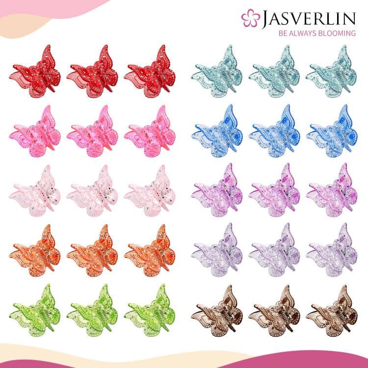 Glitter Butterfly Mini Hair Claw Clips - 50 Pack