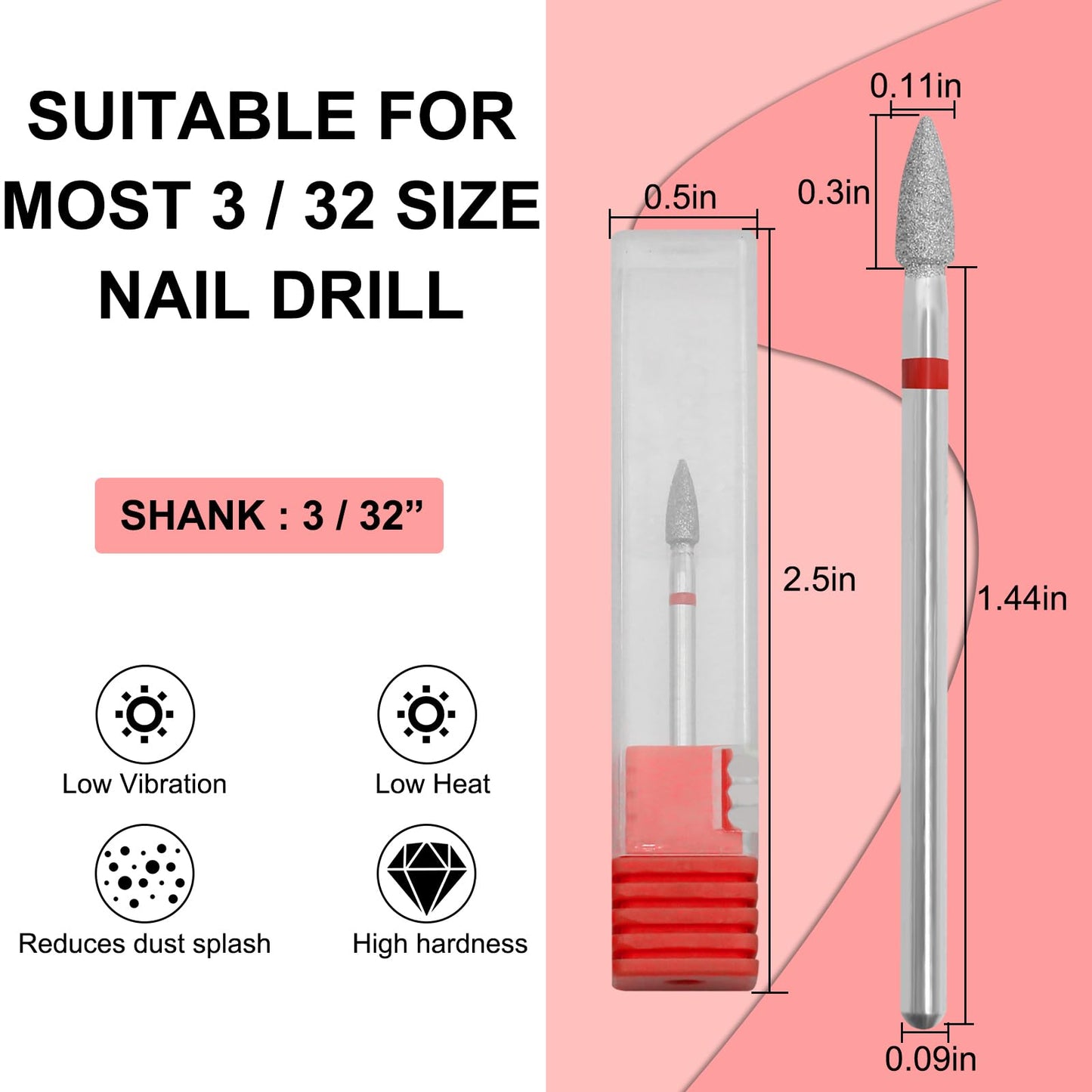 Vnjaoi Nail Drill Bits,3/32 Inch Diamond Acrylic Nail Drill Bits with Case,Quartz Pointed Nail Bits for Nails,Cuticle Remover Bits, Manicure Tools (Flame drop, Fine)