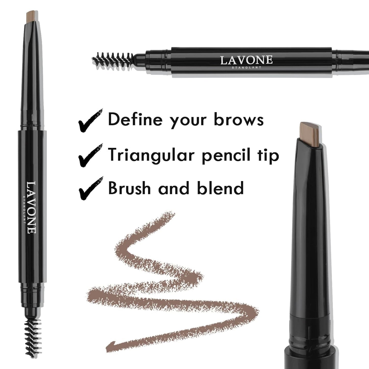 LAVONE Eyebrow Stamp Pencil Kit for Eyebrows, Makeup Brow Stamp Trio Kit with Waterproof Eyebrow Pencil, Eyeliner, Eyebrow Pomade, and Dual-ended Eyebrow Brush - Auburn