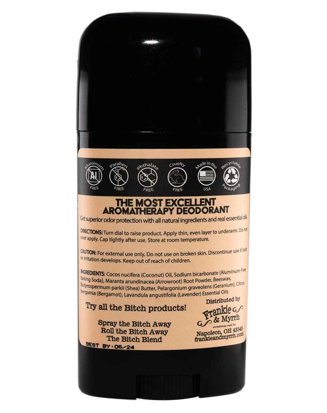 Frankie & Myrrh B!#ch Block Deodorant 2-Pack | Bergamot, Geranium, Lavender | Natural with Essential Oils | Aluminum-Free (256 oz) | Paraben & Phthalate Free