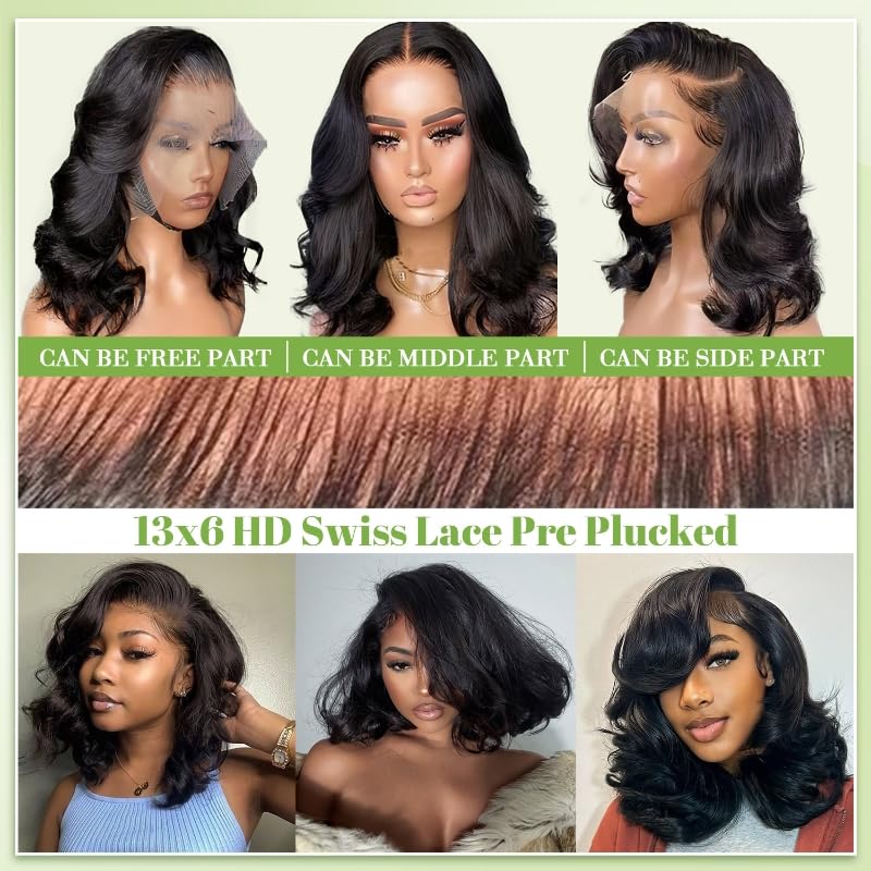 Body Wave 13x6 HD Lace Front Wig - 12 Inch Bob, 200% Density