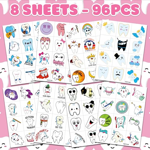 96 Pcs Dental Theme Temporary Tattoos for Kids