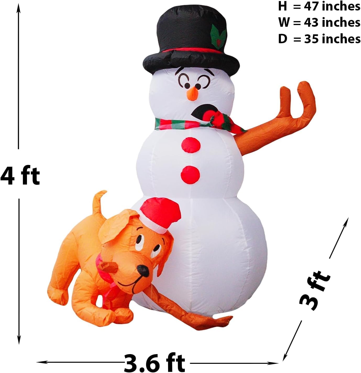 PRODUCTZ Christmas Decorations 4 FT Inflatable Snowman and Dog is Stealing Snowman's Hand Funny Holiday Blow up Outdoor/Indoor/House/Yard Decor with LED Lights and Free Storage Bag