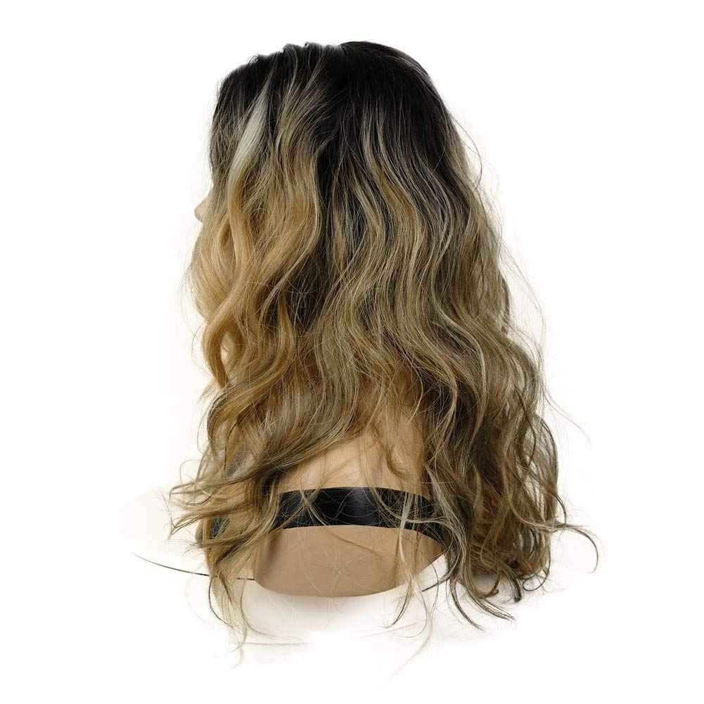 onemily Long Curly Wavy Synthetic Wigs for Women Girls Golden Brown with Dark Roots