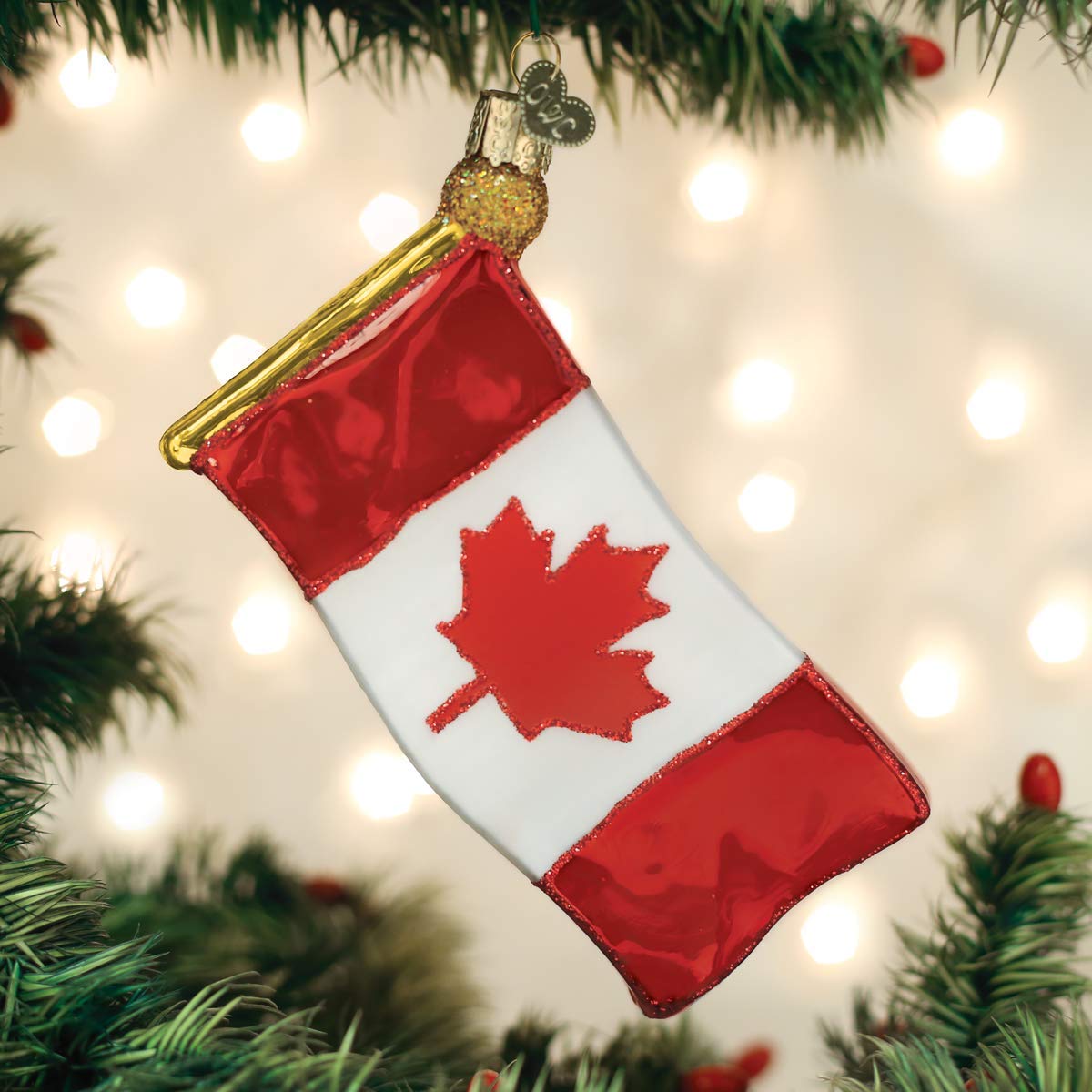 Old World Christmas Canadian Ornament, Red and White Flag