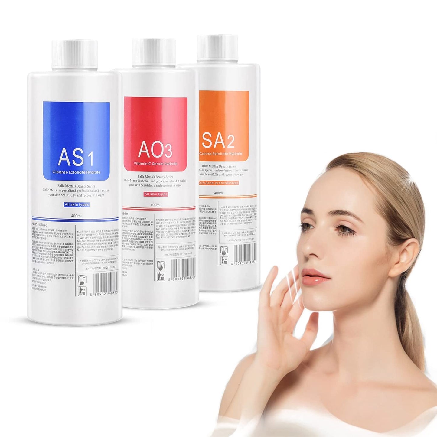 Marfort AS1 SA2 AO3 Aqua Peeling Solution Salon Professional Dermabrasion Facial Special Solutions Skin Care Aqua Peeling Serum For Hydra Facial Dermabrasion Machine 400ml (Set of 3 Bottles)