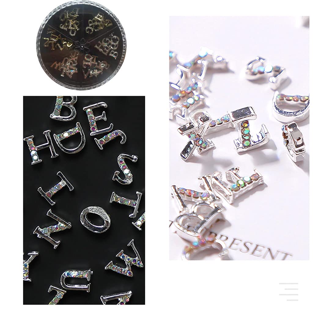 WOKOTO 52pcs Gold And Silver Nail Letter Charms For Nails Letter Nail Charms For Nail Art 3d Nail Art Charms Nail Gems Nail Jewels Set Letters For Nails 3d Letters Rhinestones For Nails