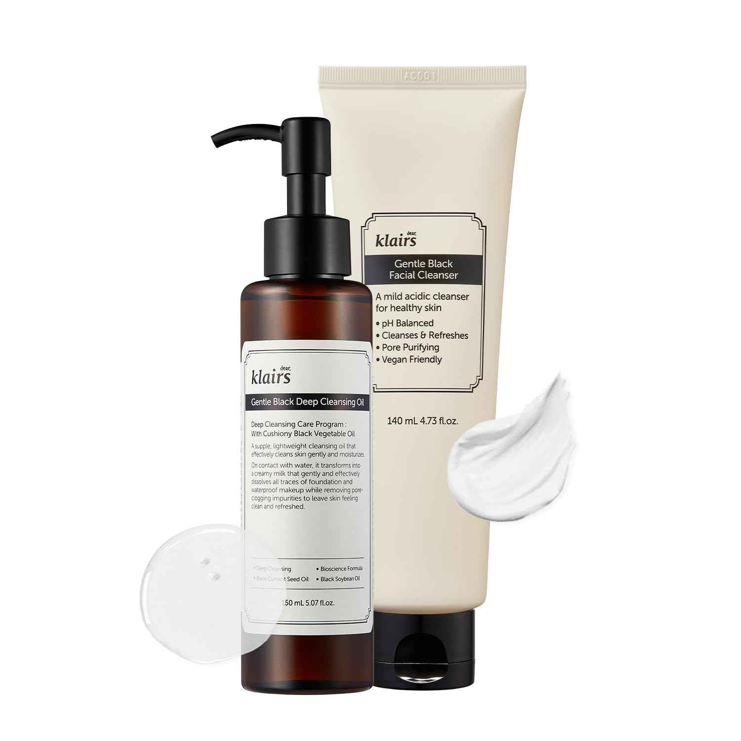 DearKlairs] Gentle Black Deep Cleansing Oil + Facial Cleanser Set, Vegan Black Bean, Korean Skincare Routine, Non-Irritating, Sensitive Skin Friendly