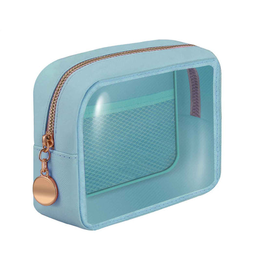 Clear Cosmetic Bag Makeup Bag, Clear Zipper Pouch Cosmetics Bags Cute Womens Make Up Pouches, Clear Toiletry Travel Bag Tote, Preppy Purse Cosmetic Organizer Mini Small Large Makeup Bags,Blue