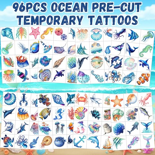 96 Ocean Temporary Tattoos - Under The Sea Party Favors