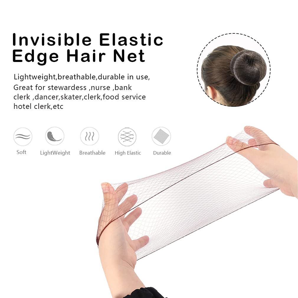 Invisible Hair Nets and U-Shaped Pins Set - 50 Mesh Hair Nets with Elastic Edge and 10 Positioning Pins for Women's Bun Hairstyles (Brown)