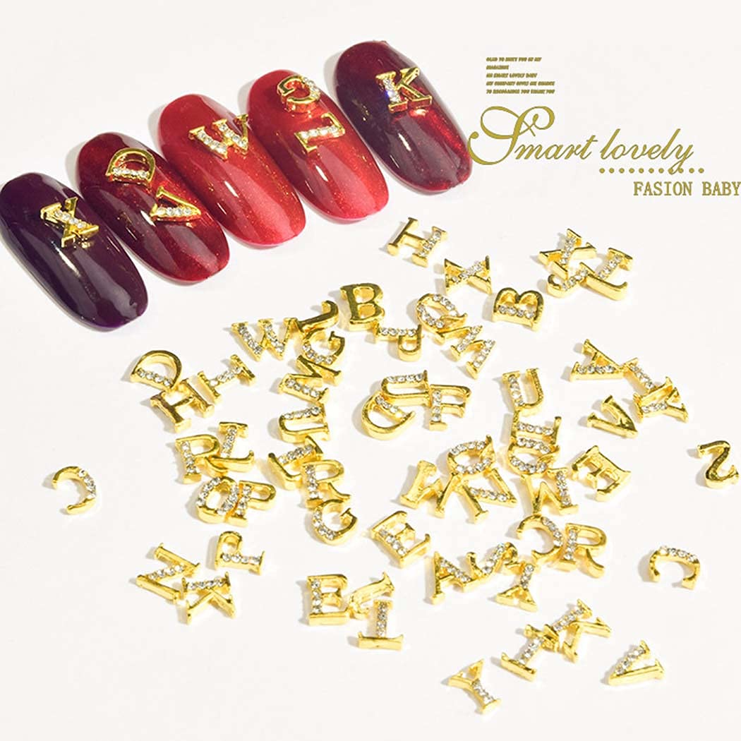 WOKOTO 52pcs Gold And Silver Nail Letter Charms For Nails Letter Nail Charms For Nail Art 3d Nail Art Charms Nail Gems Nail Jewels Set Letters For Nails 3d Letters Rhinestones For Nails