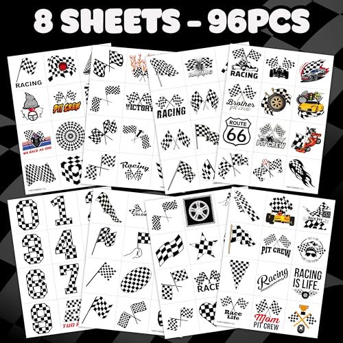 96 PCS Race Car Temporary Tattoos for Kids Party Favors