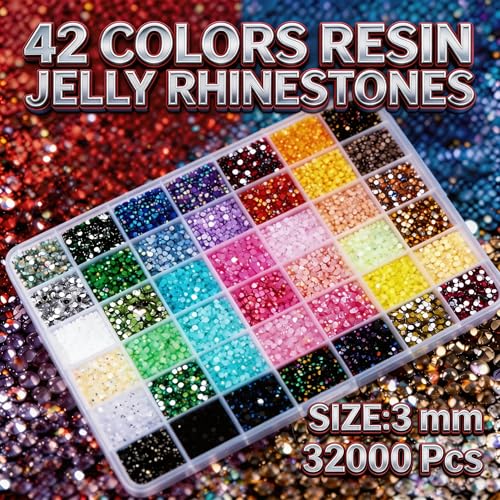 Ayzololo 42 Colors Resin Jelly Rhinestones Kit 3mm Flatback Gems for Nail Art & Crafts