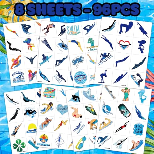96 PCS Swimming Temporary Tattoos - Pool Party Favors