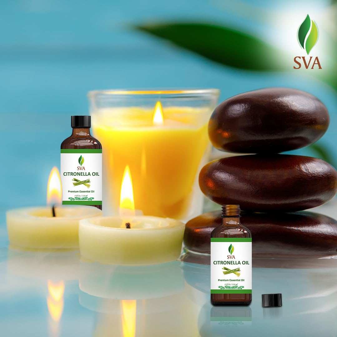 SVA Citronella Essential Oil 4oz (118ml) Premium Essential Oil with Dropper for Diffuser, Aromatherapy, Hair Care, Candle Making & Skin Care