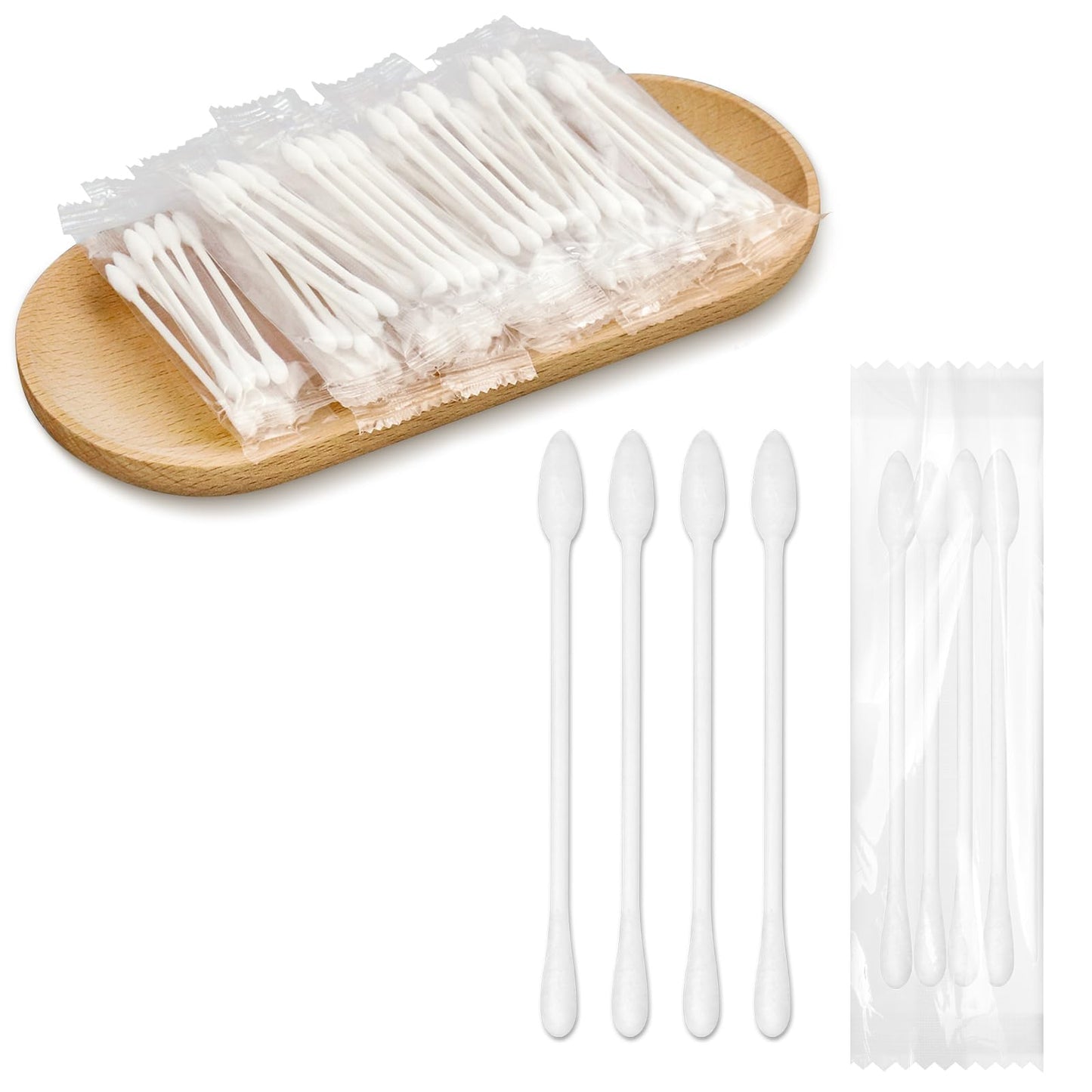 1000 Pack Cotton Swabs, Individually Wrapped Cotton Swab, Individually Wrapped Double Tipped Paper Sticks for Ear, Make-up(4pcs per Bag,1000 Bags,Round+Pointed Shape)