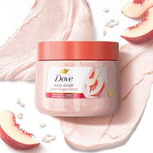 Dove White Peach & Crushed Rice Body Scrub Exfoliates and Deeply Nourishes for Smooth, Radiant Skin 15 oz