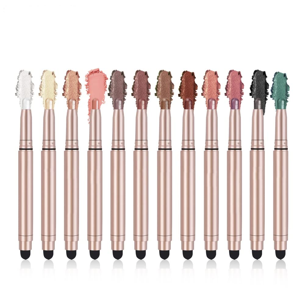 Hotiary Cream Eyeshadow Stick, Cream to Powder Eyeshadow Pen Matte Shimmer Eyeshadow Stick Waterproof Long Lasting (12 colors set)