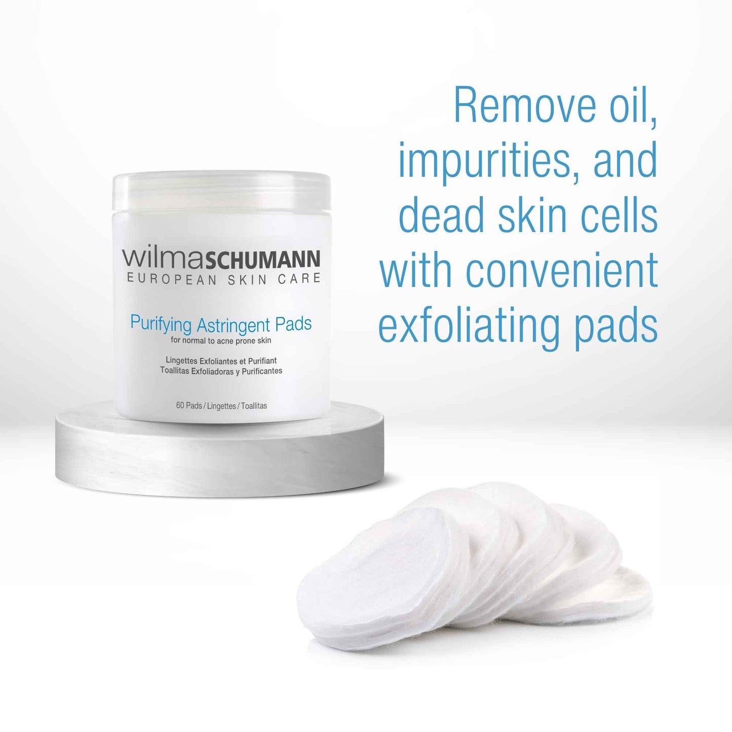 Wilma Schumann Purifying Astringent Pads for Face, Skin Exfoliating Pads with Salicylic Acid, Pack of 60