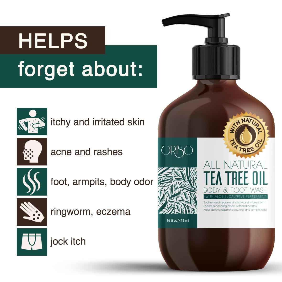 Tea Tree Oil Body Wash and Tea Tree Oil Foot Soak - Athletes Foot Treatment for Cracked and Dry Feet - Stubborn Foot Odor - Softens Calluses - Better Toe Nail Health