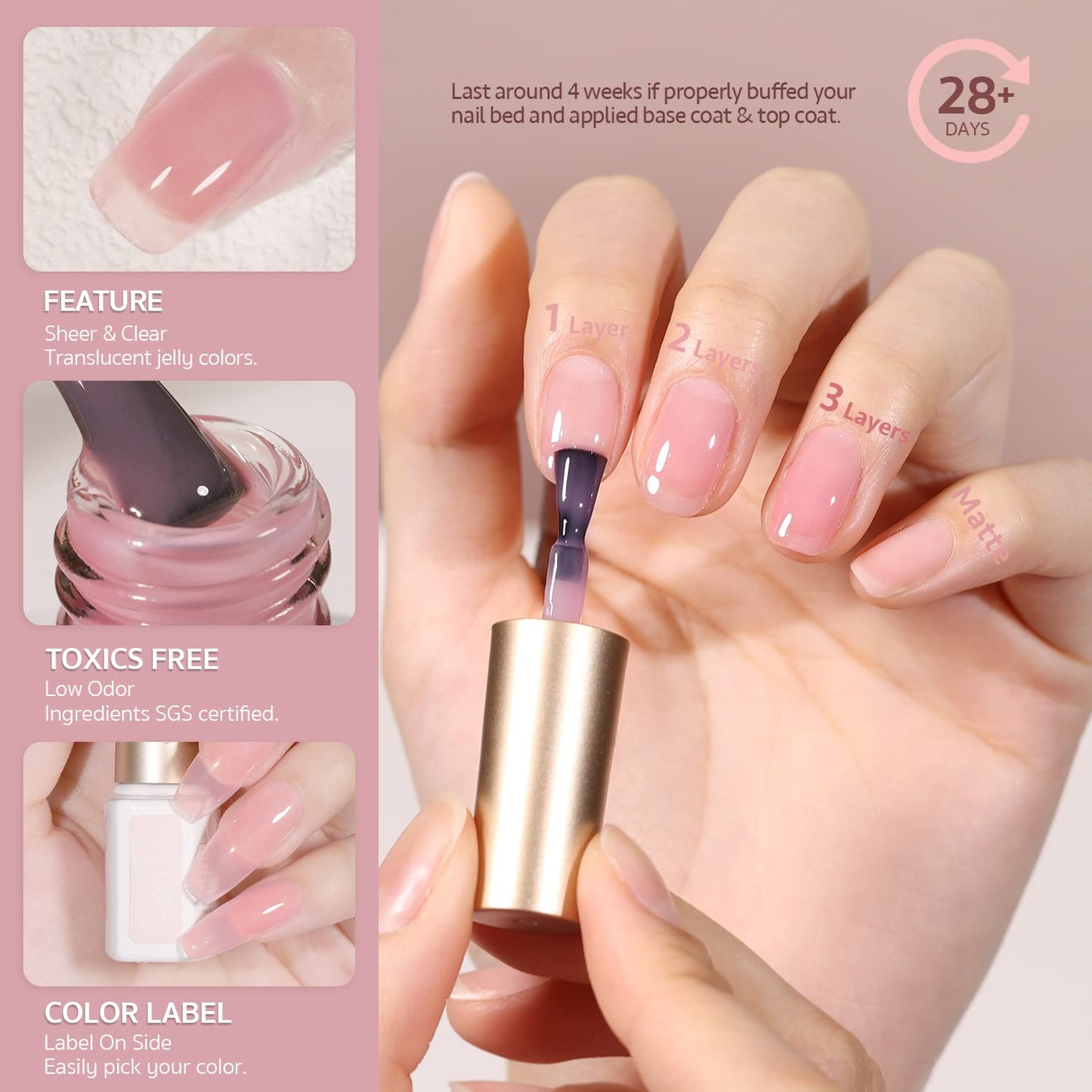 GAOY Jelly Nude Pink Gel Nail Polish Set of 6 Transparent Colors Sheer Gel Polish Kit