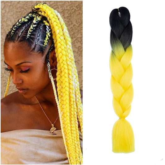 Braiding Hair Ombre Black to Yellow Kanekalon Braid Hair Extensions Hot Water Setting High Temperature Synthetic Fiber24 Inches(B11-1Pack)