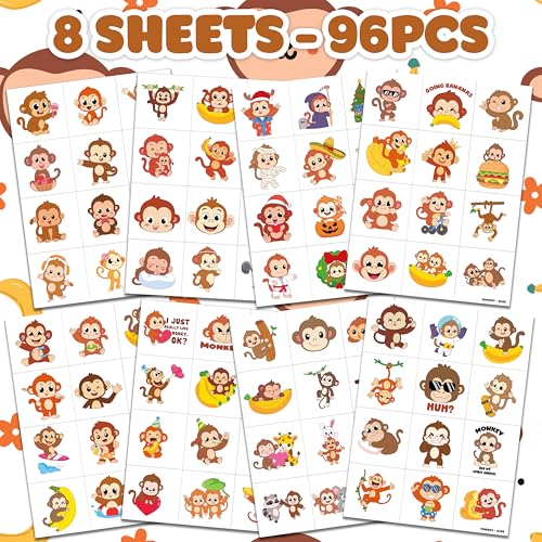 96 PCS Monkey Temporary Tattoos for Kids | Safari Party